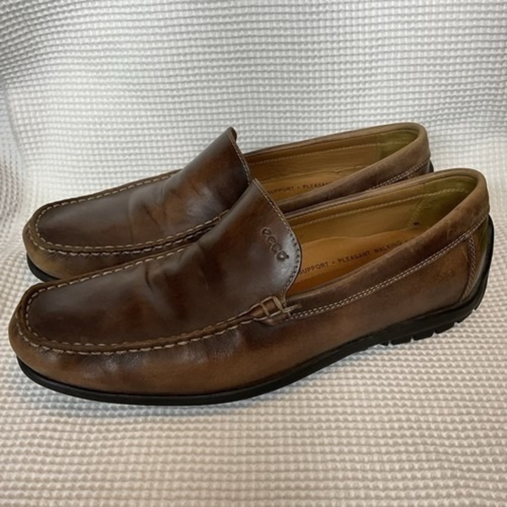 Ecco Latex Brown Genuine Leather Driving Slip On Loafers Shoes Men 44/US10-10.5